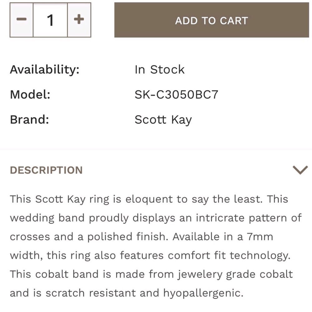 Scott Kay 7mm Cobalt Devout Cross Ring - Picture 7 of 8